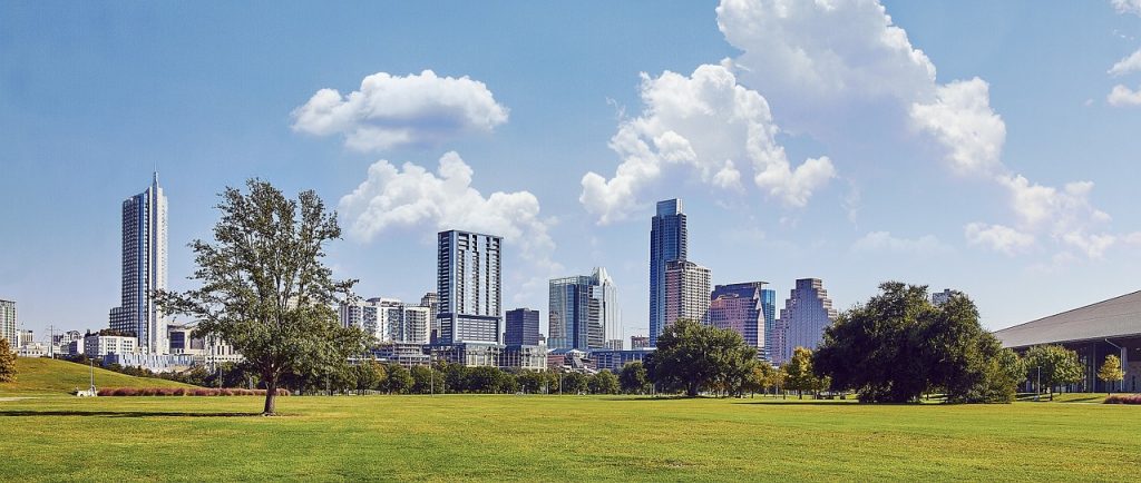 city, skyline, skyscrapers